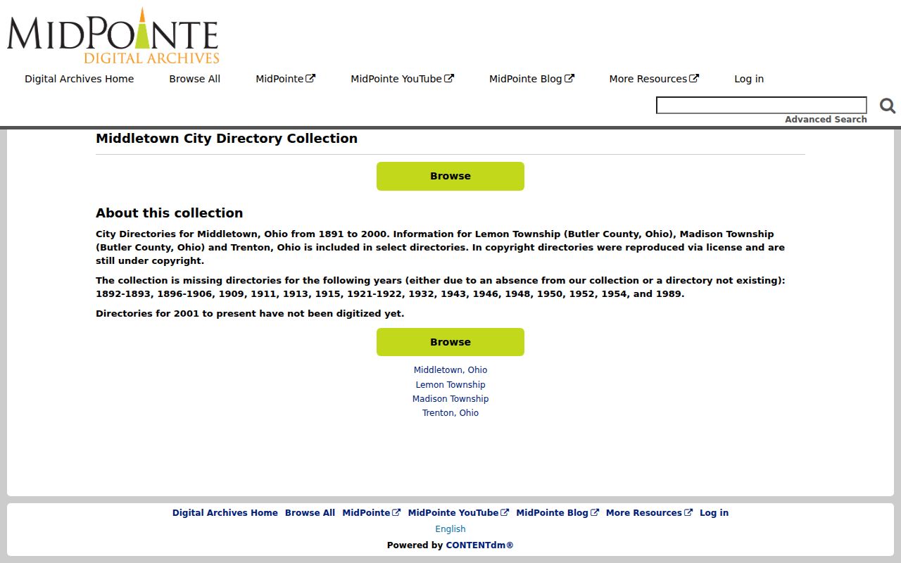 Butler County city directory collection at MidPointe Digital Archives