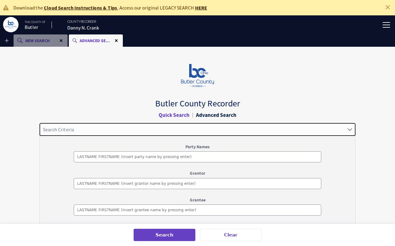 Butler County previous residents recorder advanced deed search