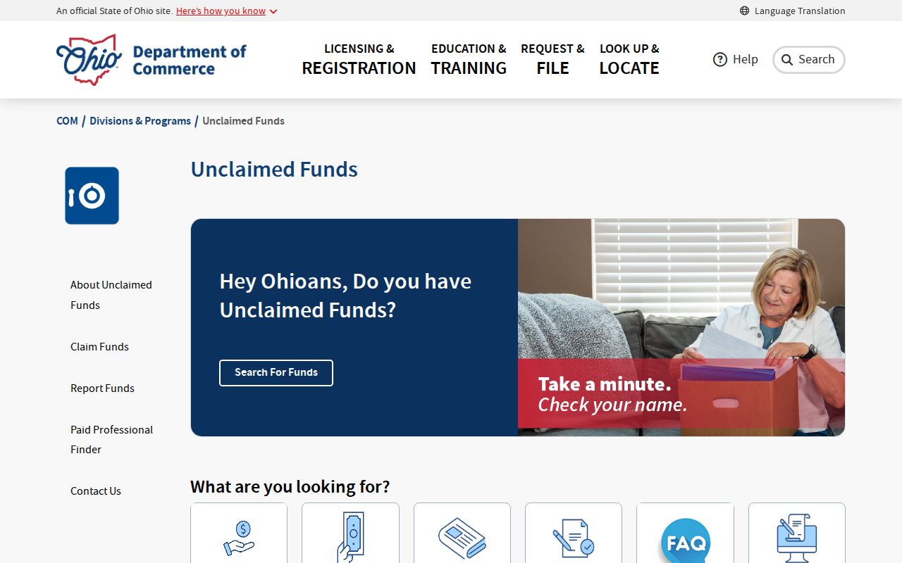 Butler County resident lookup Ohio unclaimed funds search