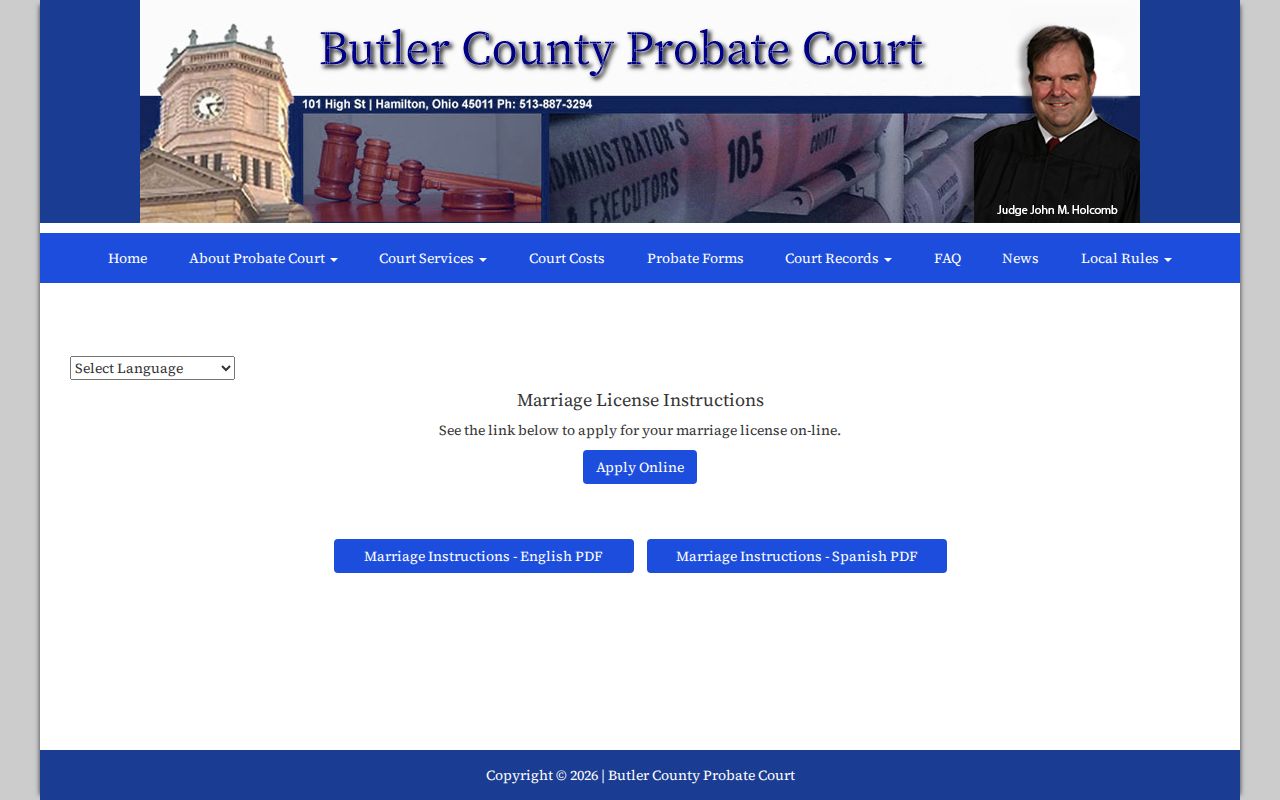 Butler County resident lookup Probate Court marriage application