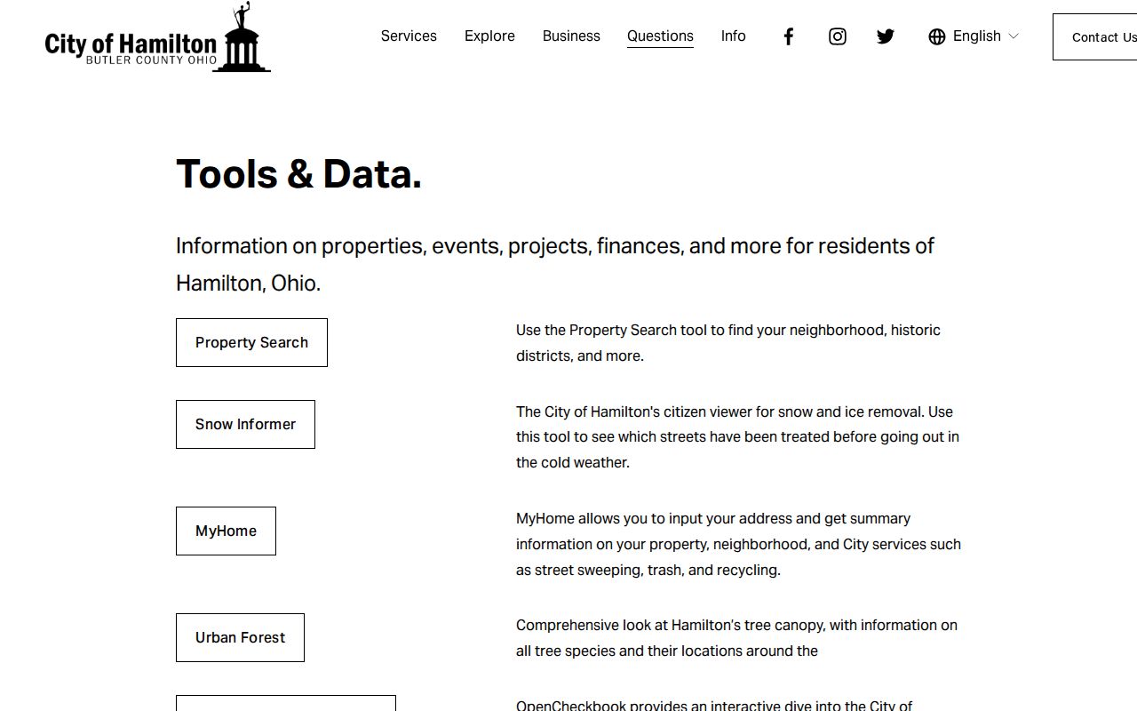 Butler County street address Hamilton property tools screen